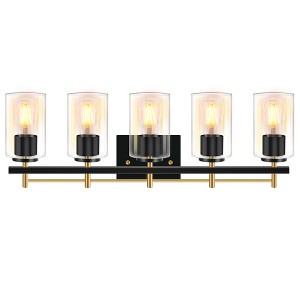 DAKAFUL Modern Bathroom Vanity Light, Vanity Fixture with Black+Gold/Silver Frame&Clear Glass Shade, Wall Light for Mirror, Bedroom, Bathtub Area - 1 of 4