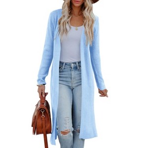 Essential Solid Open Front Maxi Long Knitted Cardigan Sweater for Women - 1 of 2