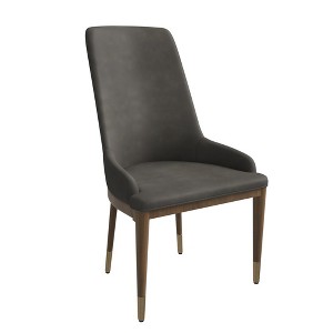 LeisureMod Modern Dining Chair Upholstered in Leather with Brown Rubberwood Legs Accent Kitchen Room Side Chairs Viva Series - 1 of 4