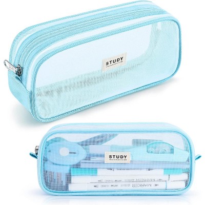 Fmeida Grid Mesh Pencil Case Large Capacity Pencil Case Big Pencil Pouch With Zipper Simple Stationery Bag Black