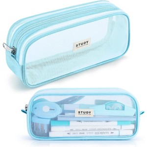 Fmeida Grid Mesh Pencil Case Large Capacity Pencil Case Big Pencil Pouch With Zipper Simple Stationery Bag Black - 1 of 4