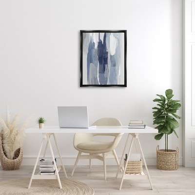 Blue and White Abstract Canvas Print with Black Frame