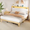Coucheta Full Size Boucle Bed Frame with Headboard and LED Lights, Upholstered Platform Bed Frame with Charging Station - 2 of 4
