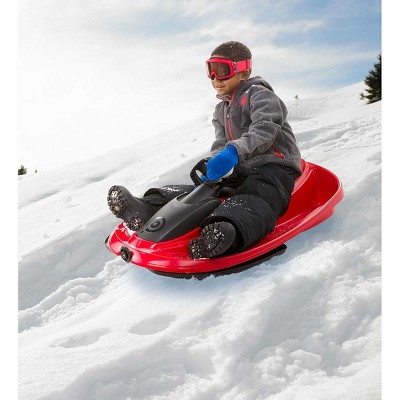 Blue,Pink,Red 2-Seater Ski Racer Sled with Differential Steering System and Deep Digging Brake ,Pink 