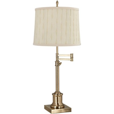 360 Lighting Westbury 36" Tall Skinny Large Traditional End Table Lamp Swing Arm Gold Antique Brass Finish Single Clermont Beige Shade Living Room