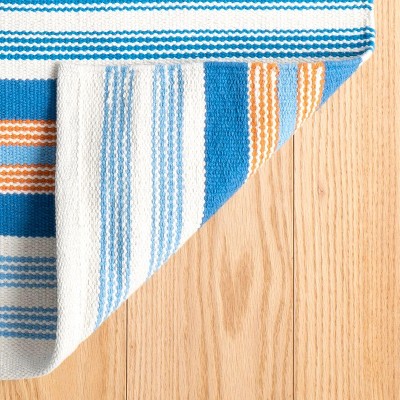Navy and White Handwoven Cotton Stripe Rug, 2' x 3'