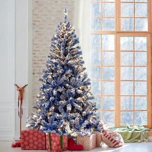 Whisen 6FT Pre-Lit Snow-Flocked Artificial Christmas Tree with 750 Tips and 300 Warm Lights - Blue - 1 of 4