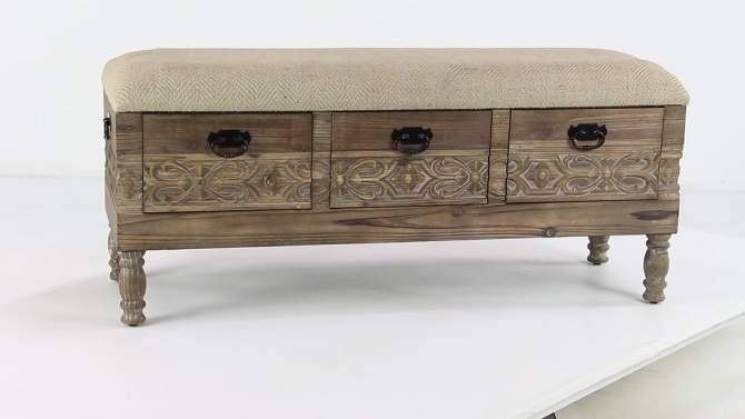 Carved Wood and Upholstered Storage Bench with Drawers Brown - Olivia &#38; May, 2 of 20, play video