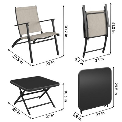 Beige and Black Steel 5-Piece Folding Sling Patio Chat Set
