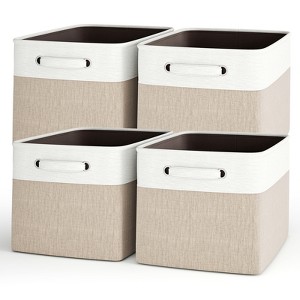 SUGIFT 4 Pcs Collapsible Storage Baskets with Handles Linen Fabric Organizer Bin with Metal Frame and Hard Bottom for Clothes Toys Books - 1 of 4