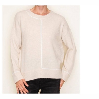 Women's Color Line Detail Crew Neck Pullover Sweater - STACCATO