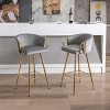 VYNXARIA 30 Inch Set of 2 Bar Stools,with Chrome Footrest and Base Velvet + Golden Leg Simple Bar Stool,Gray - 2 of 4
