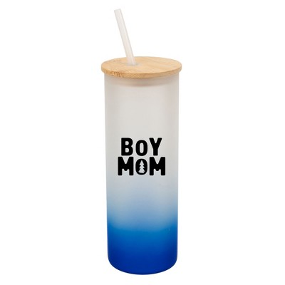 Elanze Designs Boy Mom Pine Tree Love Family Son Wrap-Around Design 25 Ounce Frosted Gradient Glass On-The-Go Coffee Travel Skinny Tumbler Mug Cup,