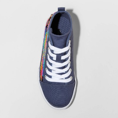 navy blue sequin sneakers