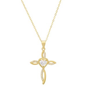 Sterling Silver Heart-cut Swirling Cross CZ Pendant - 1 of 1