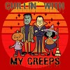 Men's Design By Humans Chillin with my creeps 80's style halloween characters By MerchHQ Tank Top - 2 of 3