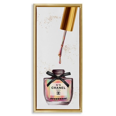 Stupell Industries Makeup Nail Polish Brush Rainbow & Gold Black Framed Floater Canvas Wall Art