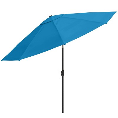 Bright Blue 10-Foot Solar LED Patio Umbrella with Steel Frame
