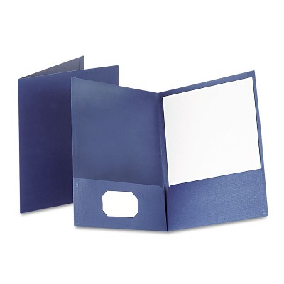 Oxford Linen Finish Twin Pocket Folders Letter Navy 25/Box 53443