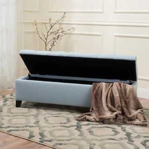 CAVINAS Modern Storage Ottoman Bench with Diamond Stitching,Versatile Footstool with Storage,End of Bed Bench for Living Room,Bedroom,Blue - 1 of 4