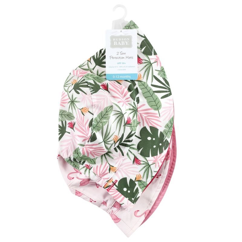 Hudson Baby Infant Girl Sun Protection Hat, Flamingo Tropical, 2 of 8