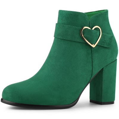 Allegra K Women's Buckle Side Zip Chunky Heels Ankle Booties