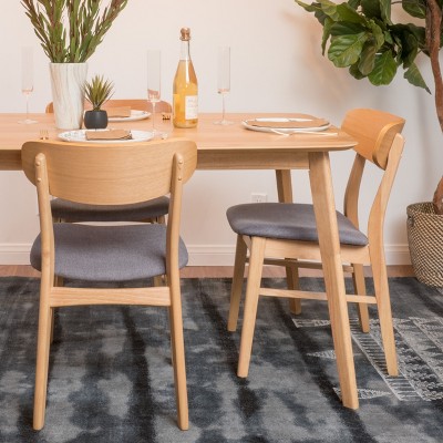 Set of 2 Dark Gray Upholstered Oak Dining Chairs