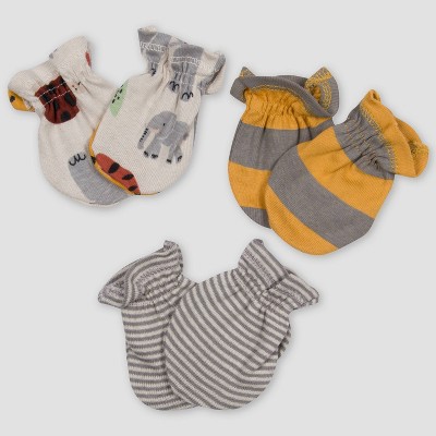 Gerber Baby Boys' 3pk Safari Mittens - Off-White/Gray