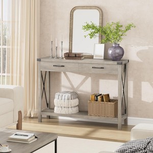 Farmhouse Console Table with 2 Drawers and Storage Shelf, Wood Sofa Table for Entryway, Living Room, Hallway, and Foyer - 1 of 4