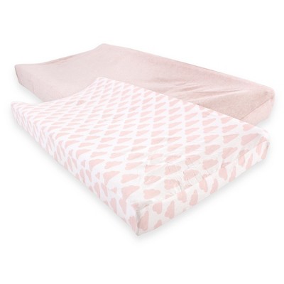 Hudson Baby Infant Girl Cotton Changing Pad Cover, Heather Pink Cloud, One Size