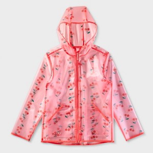 Kids' Cherries Printed Clear Rain Coat - Cat & Jack™ Pink - 1 of 3