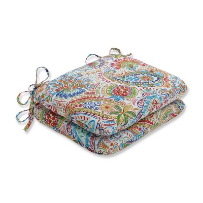 2pk Gilford Festival Rounded Corners Outdoor Seat Cushion Blue - Pillow Perfect