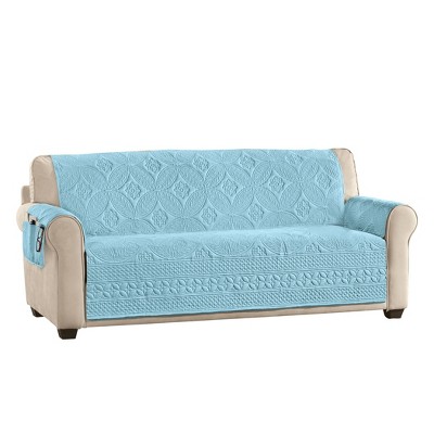 Collections Etc Textured Bordered Design Furniture Protector Sofa Sky Blue