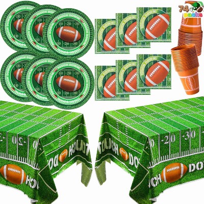 JOYFY 74 football match day party supplies packages 18 football themed cups, 18 plates, 36 napkins , 2 tablecloth Party Decoration Birthday Supplie
