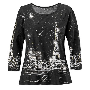 Collections Etc Stylish Destination Paris Sequin Accents 3/4 Length Sleeve Top - 1 of 4
