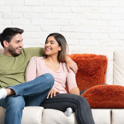 Rust Orange Shaggy Faux Fur Throw Pillows Set of 2