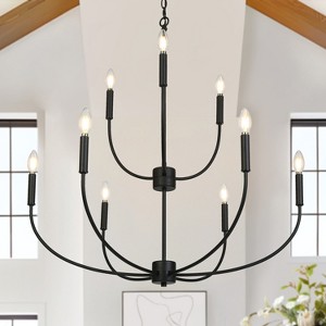 LNC Dockpusarry 9-Lights Candle Tiered Modern Farmhouse Oversized Chandelier,Matte Black.32.3 in/39.4 in/51 in - 1 of 4