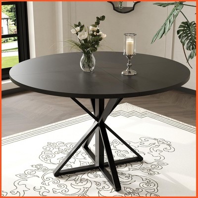 Homhougo Round Dining Table for 4, 47" Dining Table, Circle Table, Dining Room Table Black