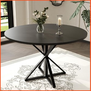 Homhougo Round Dining Table for 4, 47" Dining Table, Circle Table, Dining Room Table Black - 1 of 4
