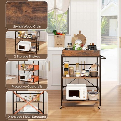 Rustic Brown and Black 3-Tier Bar Cart with Detachable Tray