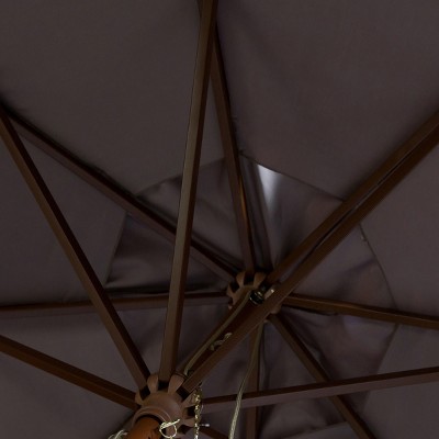 Cannes 11-Foot Grey Wooden Pulley Market Umbrella