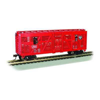 Bachmann Trains 19710 CB&Q Animated Rolling Magnetically Operated Stock Car with Cattle HO Scale 1:87, Metal Wheels Model Train
