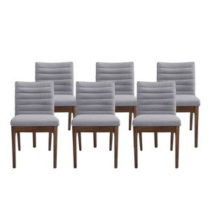Christopher Knight Home Lancer Mid Century Modern Channel Stitch Dining Chairs (Set of 6), Dark Gray/Walnut - 1 of 4