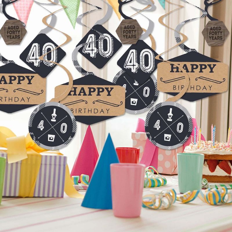 Big Dot of Happiness 40th Milestone Birthday - Birthday Party Hanging Decor - Party Decoration Swirls - Set of 40, 2 of 9