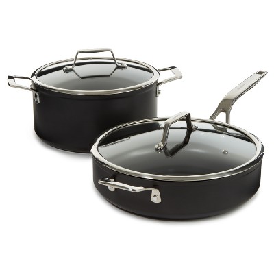 BergHOFF Essentials 5pc Non-Stick Hard Anodized Cookware Set for Two with Glass Lid, Black