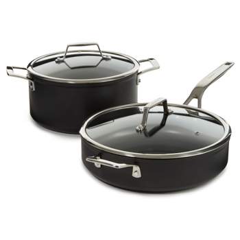 BergHOFF Essentials 4Pc Non-stick Hard Anodized Simmer Set With Glass Lids, Black