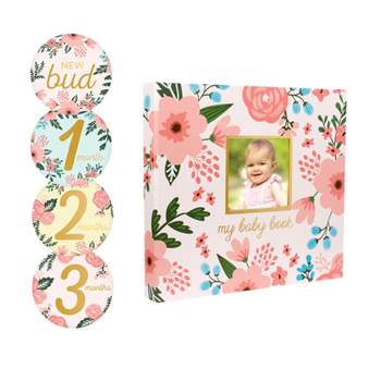 Pearhead Baby Memory Book and Baby Belly Sticker Set Floral Photo and Scrapbook Albums