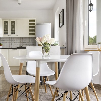 White Armless Dining Side Chairs with Beech Wood Legs (Set of 4)