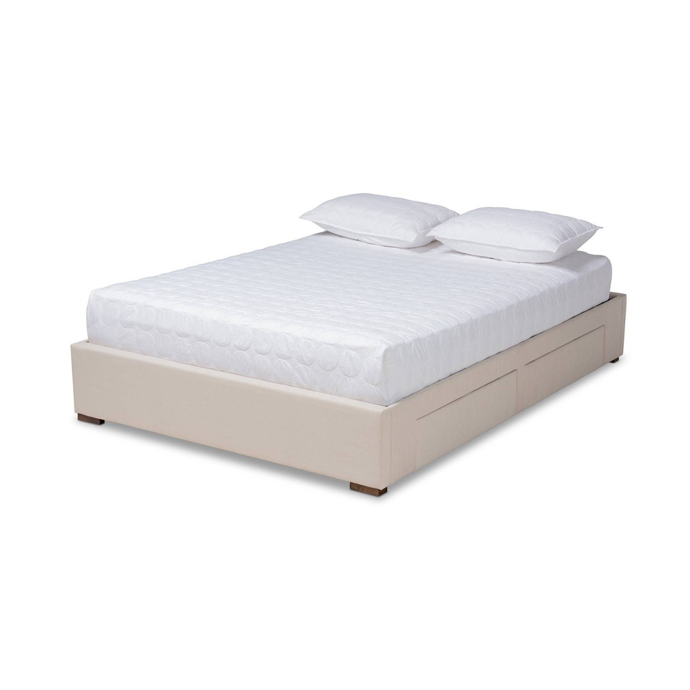 Photos - Bed Baxton Studio Queen Leni  Frame Beige: Upholstered Platform, Wood Composite, No Box Spring Needed