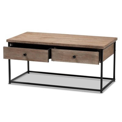 Roderick Fir Wood and Metal Rectangular Coffee Table with Storage